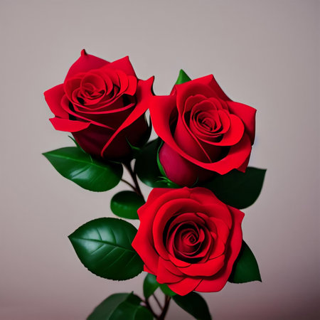 Red roses bouquet isolated on white background. Flat lay, top viewの写真素材