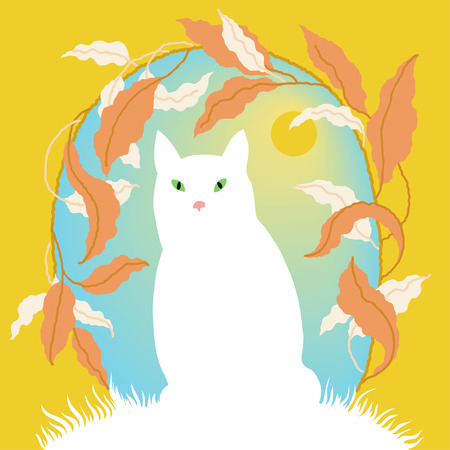 the white cat sits on the sunのイラスト素材