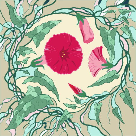 Background illustration of a curling red flowerのイラスト素材