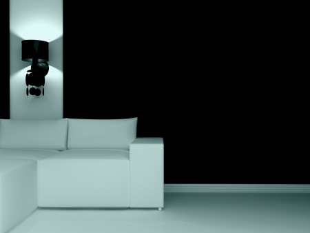Interior design of modern dark living room with white sofa, 3d render.の写真素材