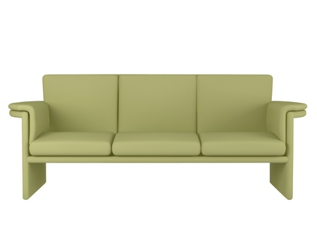 Green sofa isolated on white background, 3d illustrationsの写真素材