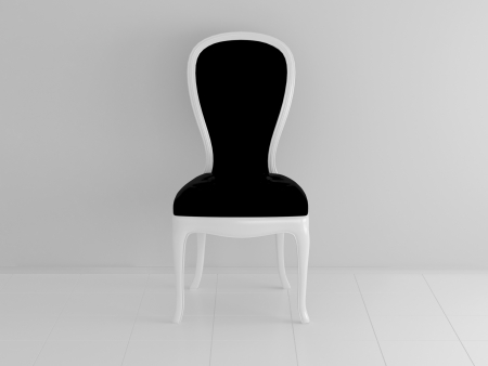 Classical wooden black chair in an empty white room, 3d illustrationの写真素材