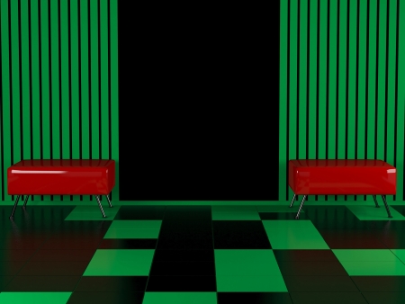 Two modern red armchairs in the black and green room, Modern interior, 3d illustration/renderの写真素材