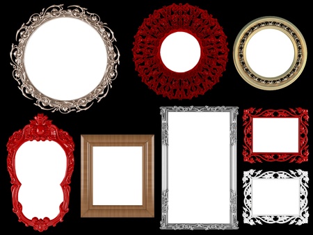 Decorative vintage and gold empty wall picture frames insert