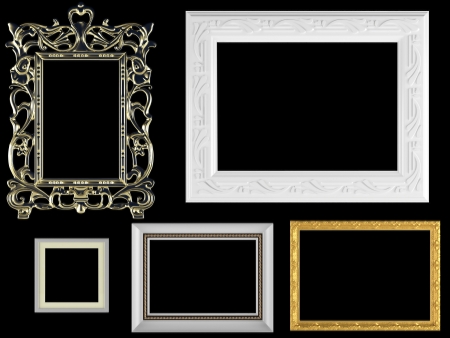 Decorative vintage and gold empty wall picture frames insertの写真素材