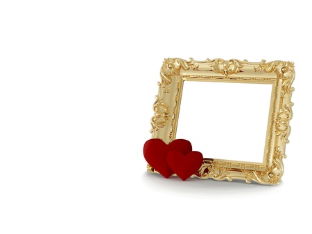 classic gold frame with red heartsの写真素材