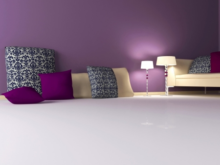 elegance interior design of modern violet living room, 3d renderの写真素材