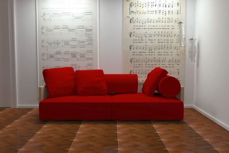 interior design of white and red living room with modern furniture, nice decor, 3d renderの写真素材