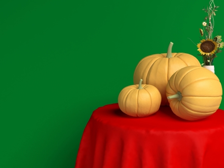 pumpkins on table, 3d renderの写真素材