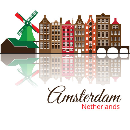 Colorized vector silhouette of Amsterdam.のイラスト素材