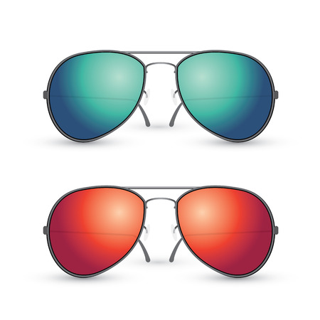 Vector set of multicolored Aviator sunglasses isolated on white backgroundのイラスト素材