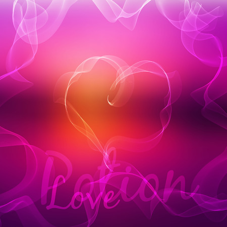 Vector white smoke in heart pattern on blurred pink romantic backgroundのイラスト素材