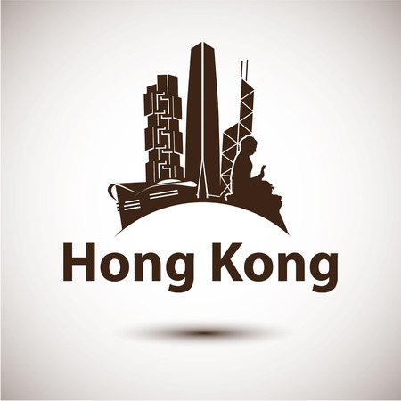 Vector silhouette of Hong Kong . City skyline.のイラスト素材