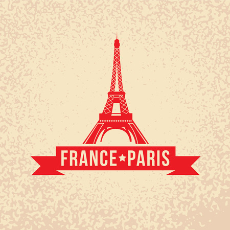 Eiffel tower - The symbol of France, Paris. Vintage stamp with red ribbonのイラスト素材