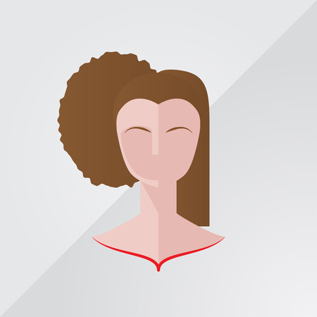 Brazilian hair straightening vector flat design. Curly hair is combined with the straightのイラスト素材
