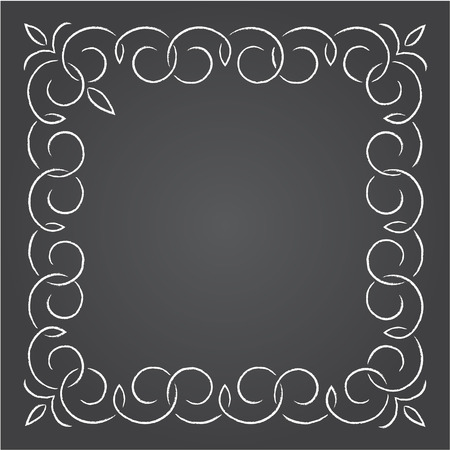 Chalk retro graphic line elements, dividers and monogram frame on a blackboard, Part 3のイラスト素材