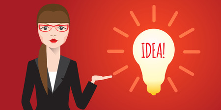 Smiling businesswoman get the idea from the abstract tangle of lines. Vector flat design.のイラスト素材