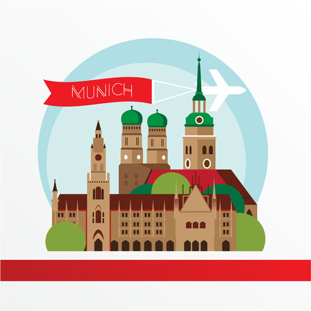 Munich skyline, detailed silhouette. Trendy vector illustration, flat style. Stylish colorful Munich landmarks.のイラスト素材