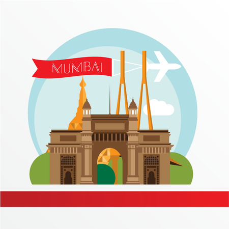 Mumbai, detailed silhouette. Trendy vector illustration, flat style.のイラスト素材
