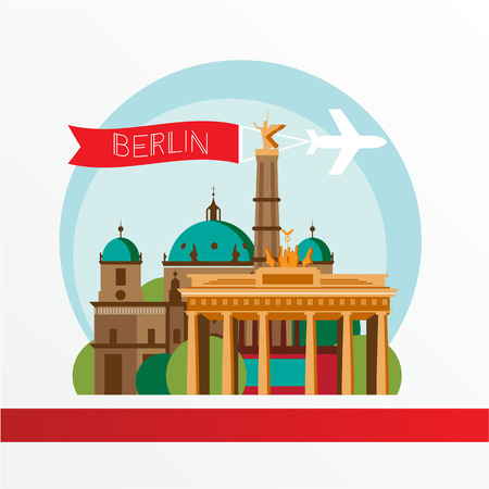 Berlin, detailed silhouette. Trendy vector illustration, flat style. Stylish colorful  landmarks. The concept for a web banner. Brandenburg Gate - The symbol of Germany, Berlin.のイラスト素材