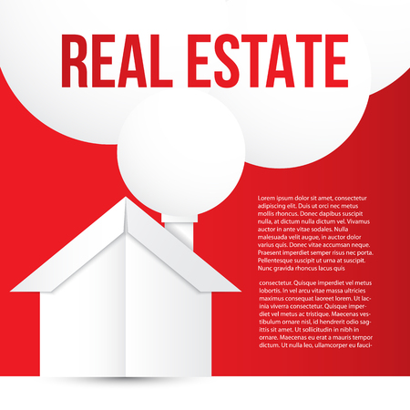 White paper house on red background. Concept for corporate identity or web banner. Minimalist vector style.のイラスト素材