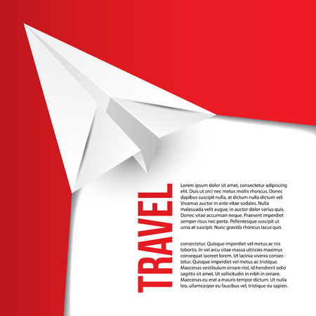 Flying paper origami plane. Hot tours concept. Can be used for corporate identity of travel agency. Red minimalist conceptのイラスト素材