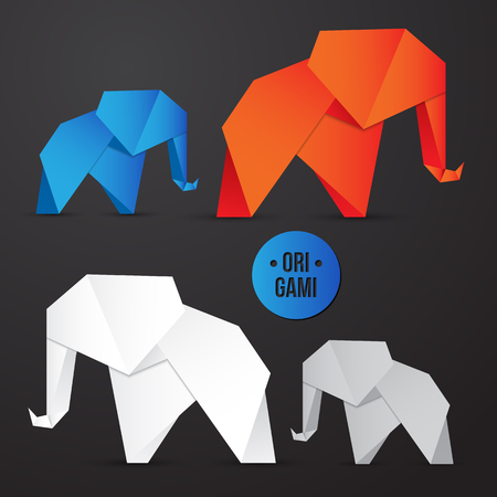 Vector paper origami elephant icon. Colorful origamy set. Paper design for your identity. Origamy  modern styleのイラスト素材