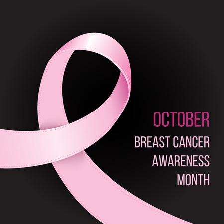Breast cancer Awareness month. Realistic pink ribbon on white background. Corner composition for postcard poster or web bannerのイラスト素材
