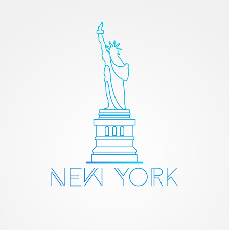 World famous Statue of Liberty. Greatest Landmarks of America. Linear modern style  icon symbol of New York, US. Minimalist one line Trendy symbol.のイラスト素材