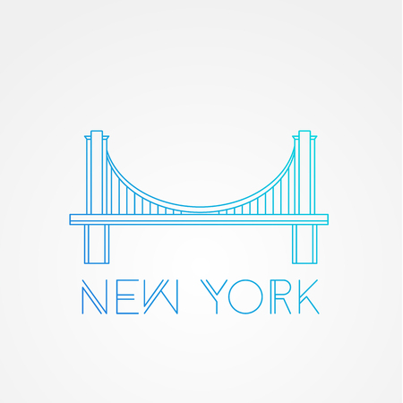 World famous Brooklyn Bridge. Greatest Landmarks of America. Linear modern style  icon symbol of New York, US. Minimalist one line Trendy symbol.のイラスト素材