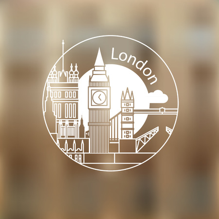London vector round linear logo. Trendy stylish landmarks. One line style. Westminster and Big Ben - The symbol of London, Great Britainのイラスト素材