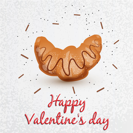 Greeting card. Valentines Day. Series with sweets. Croissant with chocolate the center. Set for your vector design. It can be used as a corporate identity bakery or cafe.のイラスト素材