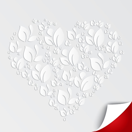 Valentines heart of paper leaves on white background. Vector abstract banner. Minimalist style..のイラスト素材