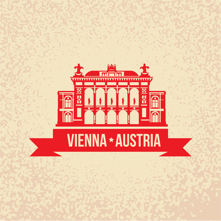 Vienna State Opera. The symbol of Vienna, Austria. Vector silhouette. Icon for travel agency. Retro vintage designのイラスト素材