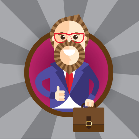 Happy businessman making thumbs up sign. Vector character. Set of the professionsのイラスト素材