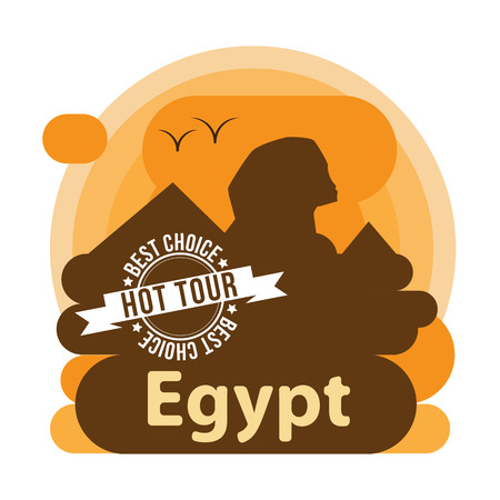 Pyramid and Sphinx The symbols of Cairo. Welcome to Egypt concept. Flat vector art. Sunset composition.のイラスト素材