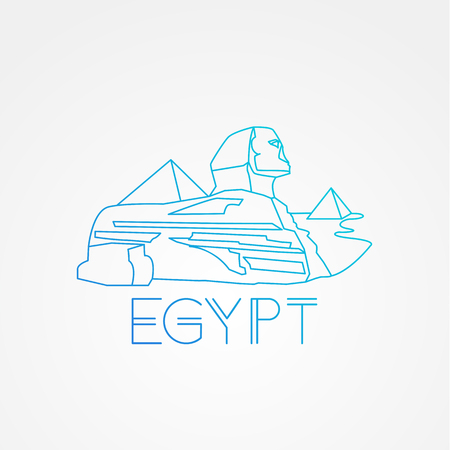 Linear Pyramid and Sphinx The symbols of Cairo. Welcome to Egypt concept. Outlineのイラスト素材