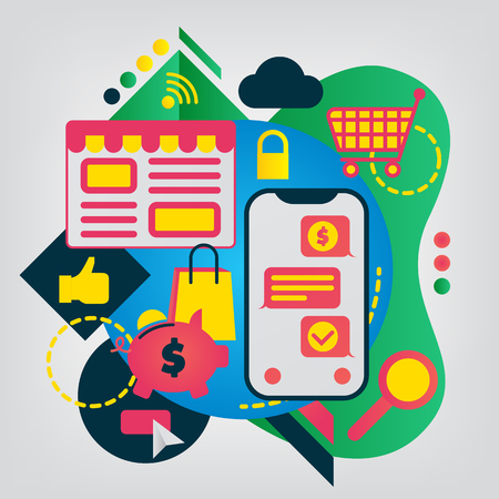 Online shopping modern flat illustrationの写真素材