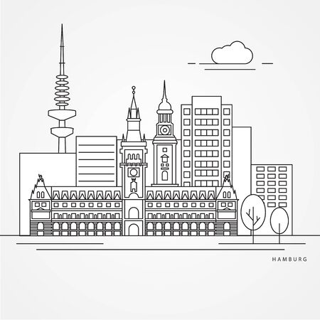 Hamburg detailed silhouette. Trendy vector illustration, flat style. Stylish landmarks.のイラスト素材