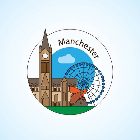 Manchester England, detailed silhouette. Trendy vector illustrationのイラスト素材