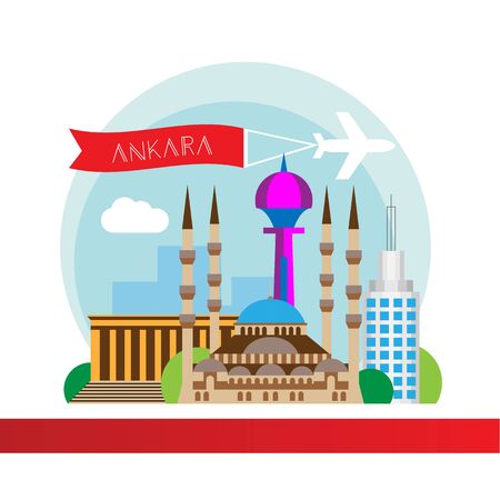 Ankara, Turkey detailed silhouette. Trendy vector illustration, flat style. Stylish colorful landmarks. The concept for a web banner. Business iconのイラスト素材