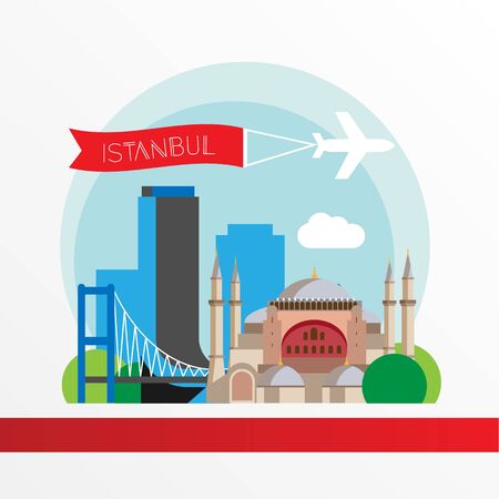 Istanbul Turkey, detailed silhouette. Trendy vector illustration, flat style. Stylish colorful landmarks. The concept for a web banner. Business iconのイラスト素材