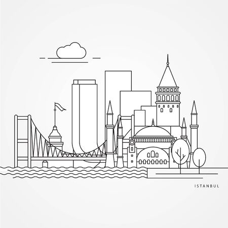 Istanbul Turkey, detailed silhouette. Trendy vector illustration, flat style. Stylish colorful landmarks. The concept for a web banner. Business iconのイラスト素材