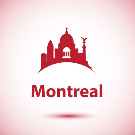 Montreal Canada detailed silhouette. Trendy vector illustration, flat style. Stylish colorful landmarks. The concept for a web banner. St Joseph Oratoryのイラスト素材