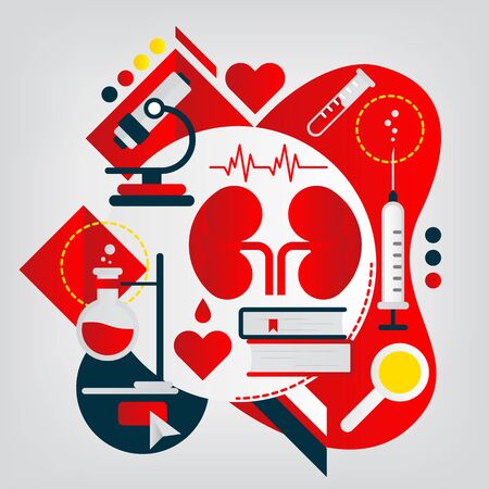 Medical concept. Donor day. Blood and organs donation. Colorful modern flat style for clinic or laboratory.のイラスト素材