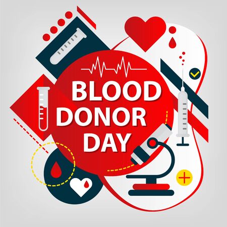 Medical concept. Donor day. Blood and organs donation. Colorful modern flat style for clinic or laboratory.のイラスト素材