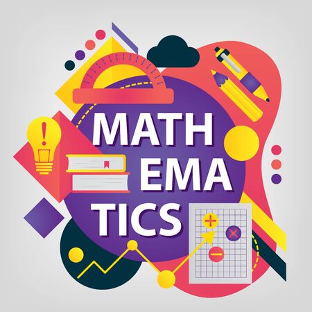 Mathematics. Back to school concept. Set of School supplies. Linear style web bannerのイラスト素材