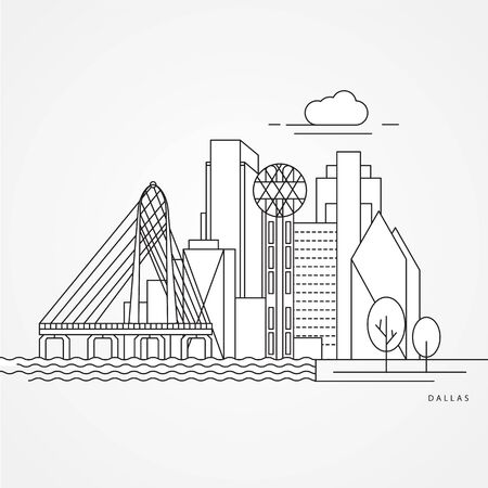 Dallas USA detailed silhouette. Trendy vector illustration, flat style. Stylish colorful landmarks. The concept for a web banner. Business travel iconのイラスト素材
