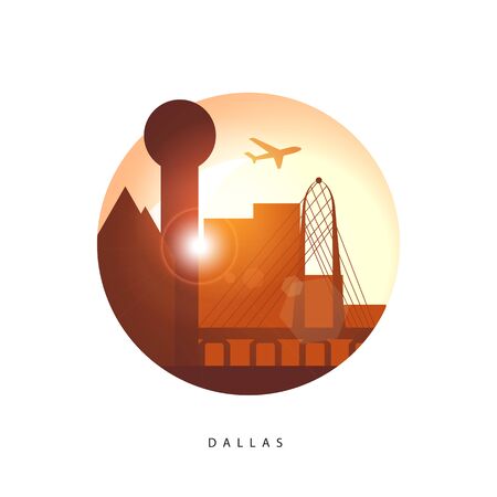 Dallas USA detailed silhouette. Trendy vector illustration, flat style. Stylish colorful landmarks. The concept for a web banner. Business travel iconのイラスト素材