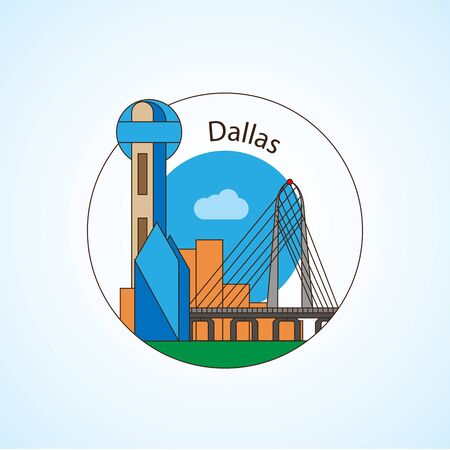 Dallas USA detailed silhouette. Trendy vector illustration, flat style. Stylish colorful landmarks. The concept for a web banner. Business travel iconのイラスト素材